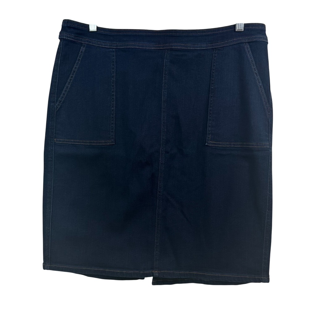 Lands End Womens Indigo Blue Denim Pencil Skirt Patch Pockets 16P New